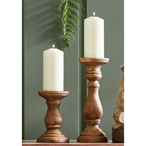 New Arrival <b>Vintage</b> Wooden Pillar Candle Holders Stand Set Handcrafted Mango Wood Best Price for 2 Pcs Including <b>Glass</b> <b>Bottle</b> - Product Image 1