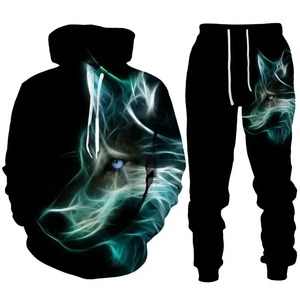 Conjunto de Sudadera con Capucha para Hombre, Diseño de Lobo Animal, Impresión por Sublimación, Chándal/Pantalones de Otoño Invierno, Sudadera de Manga Larga, Estilo Casual Sólido - Product Image 3