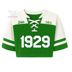 Camiseta de encaje a rayas de algodón orgánico con ropa de hermandad griega Iota Phi Lambda personalizada - Product Image 1