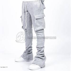 กางเกงวอร์มขอบบานสำหรับผู้ชายกางเกงวิ่งสไตล์ซ้อนเอวสูงมีกระเป๋าผ้าใบลำลอง - Product Image 4