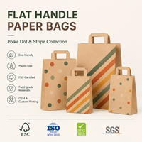 Bolsa de Papel con Asa Plana, Venta al por Mayor, Reciclable, Kraft, para Compras, con Logotipo Personalizado, para Cadenas de Panaderías, Restaurantes, Suministros de Empaque