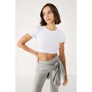 Camiseta Corta para Mujer, Estilo Deportivo Informal, Cuello Redondo, Manga Corta, Tela Turca, 100% Algodón, Transpirable, Talla Única - Product Image 1