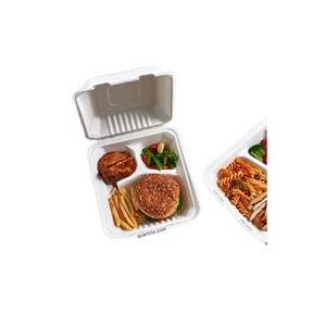100% boîtes à déjeuner et à hamburger jetables naturelles de bagasse de canne à sucre 9x9 8x8 3CP CLAMSHELL à emporter adapté aux camions - Product Image 1