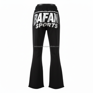 300 GSM Women Flare <b>Pant</b> Polyester <b>Spandex</b> Fabric Black Fashion Flame Patch Design Custom Logo Heat Transfer Women Flare <b>Pants</b> - Product Image 2