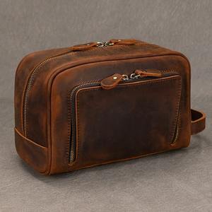 Sac de toilette de voyage pour affaires Crazy Horse en cuir sac de rangement pour outils de lavage cosmétiques sac à main - Product Image 4