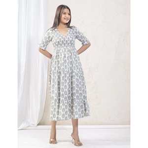 Vestido de Algodón Blanco y Morado con Cierre Decorativo, Elegante y Casual para Oficina, Transpirable, Natural, OEM/ODM Disponible para Uso en Boutiques - Product Image 4