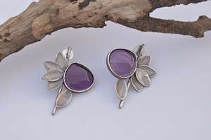 traditional new latest silver fashion jewelry designer handmade hoop brass stone <b>stud</b> earing for girls and women - Product Image 2