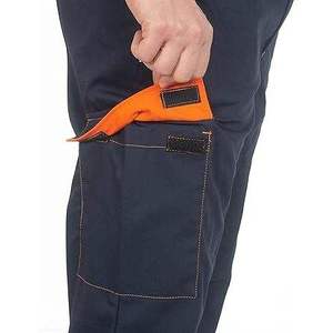 Dark Blue Work <b>Overalls</b> With <b>Orange</b> Trim Adjustable Straps And Multiple Pockets For Industrial Use - Product Image 6