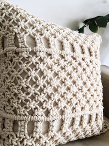Vente en gros 100% coton macramé coussin taie d'oreiller motif bohème tissé siège décor décor à la maison avec frange décorative - Product Image 2