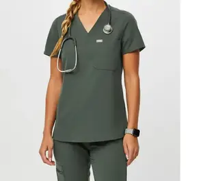 Top Qualität individuelles Logo neuer Stil stretchy Frauen Krankenhaus chirurgische Uniform medizinisch Jogger Kittel Uniformen-Set Medizindruck
