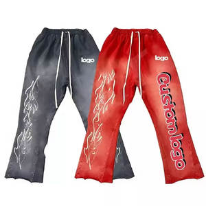 Custom Manufacturer Logo Jogger Pants Plus Size Men Acid Wash <b>Shaded</b> Embroidery High Split Stack Flare Drawstring Sweatpants - Product Image 1