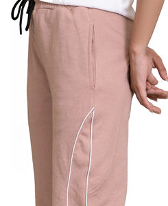 Pantalon de survêtement en coton/polyester respirant taille haute pour femme Style ample régulier panneau latéral broderie cordon fermeture - Product Image 5