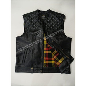 Gilet de moto en cuir perforé pour hommes, gilet en cuir lisse pour motocyclistes - Product Image 2