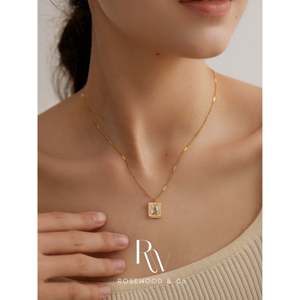 Gold Plated Dainty CZ Geometric Pendant <b>Necklace</b> Non-Tarnish Square Zirconia <b>Statement</b> <b>Necklace</b> with Trendy Style - Product Image 2