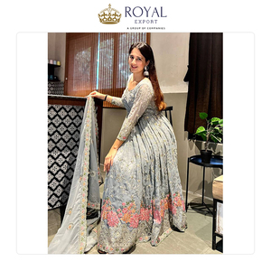 Precio asequible, calidad estándar, estilo clásico, hermosa seda romana pesada y microalgodón con bordado, traje Anarkali DE TRABAJO - Product Image 3