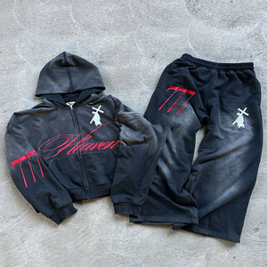 เซ็ตชุดวอร์มมีฮู้ดแบบสวมหัวมีฮู้ดสำหรับทั้งชายและหญิงพิมพ์ลายหน้าจอขนแกะ OEM - Product Image 5