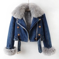 Blouson bomber en jean pour femme, col à capuche, doublure en peau de mouton, coton imperméable, écologique, respirant, réversible, court, chaud