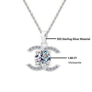 Collar con Colgante de Letra Doble C de Plata de Ley 925 con Moissanita VVS, Joyería Fina para Mujer, Regalo Moderno para Aniversario o Boda - Product Image 5