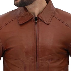 Chaqueta de Moto para Hombre, de Cuero Genuino, Resistente al Viento, Ecológica, con Cierre de Cremallera, Bolsillos, Ropa de Invierno, Corte Ajustado, Cuello Camisero Negro - Product Image 5