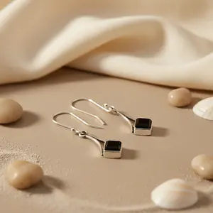 "Rose Gold Plated 925 <b>Silver</b> Black Onyx <b>Drop</b> <b>Earrings</b> for Women-Trendy & Daily Wear" - Product Image 2