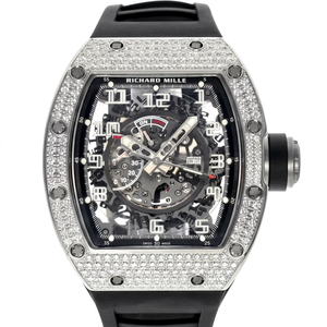 Reloj de Cuarzo con Bisel de Diamantes, Caja Tonneau de 46 mm, Cristal de Zafiro Esqueleto, Resistente al Agua 100 Bar, Correa de Goma Negra de 20 mm, Visualización de Fecha, Lujoso - Product Image 1