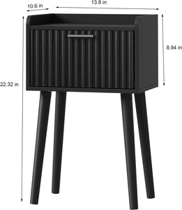 Mesita de noche elegante de madera negra con diseño acanalado elegante de un solo cajón y patas cónicas para la decoración moderna del dormitorio - Product Image 6