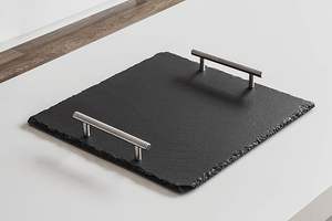 Plateau de service carré noir personnalisé planche à fromages assiette en <span class=keywords><strong>ardoise</strong></span> avec poignées - Product Image 5