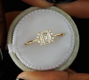 925 Sterling Silver VVS2 Emerald Cut Moissanite Diamond <b>Ring</b> with Cluster Side Stone Setting Engagement <b>Ring</b> Customized Jewelry - Product Image 2