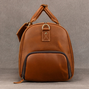 Leather Duffel <b>Bag</b> Weekender <b>Travel</b> <b>Bag</b> With Zipper Closure And Adjustable Strap Brown Durable Design - Product Image 5