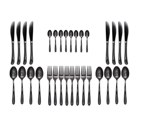 Juego de cubiertos de metal negro para bodas Juego de cubiertos de acero espejado de color portugués Mango Cucharas de cubiertos dorados - Product Image 4