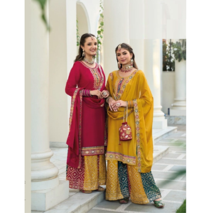 Costume Salwar brodé lourd mariage Sharara Designer pakistanais Sharara costume fête porter costume pakistanais robe de créateur Gharara - Product Image 2