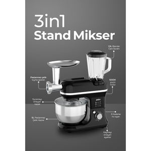 Robot de cuisine automatique SMX-2772 1200W 3-en-1 multifonction 5L noir pour pétrir la pâte, hacher la viande et mélanger - Product Image 3