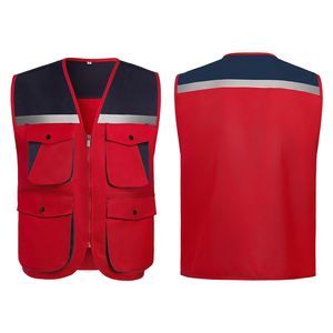 Custom Logo High Visibility Reflective Fluorescent Polyester <b>Utility</b> Work <b>Vest</b> Uniform with Pockets Sleeveless - Product Image 2