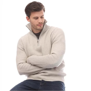 เสื้อสเวตเตอร์แขนยาวมีซิปครึ่งแขนเสื้อสเวตเชิ้ตผ้าฝ้ายผสมเสื้อสเวตเชิ้ตแฟชั่นแบบสวมหัวลำลองปล่อยไหล่ - Product Image 4