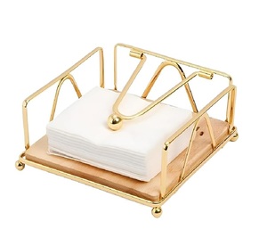Servilletero de base de madera plana de hierro de lujo, brazo dorado con embalaje para mesa de comedor, fiesta, soporte de estante de pie de Metal - Product Image 1