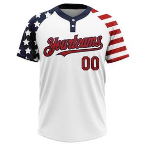 American Fag Sleeves Baseball Softball Jerseys Custom Sublimation 100% Polyester Quick Dry 2 Buttons <b>Club</b> Wholesale - Product Image 2