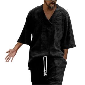 Survêtement pour hommes 2025 nouveau décontracté ample Jacquard tricot grande taille à manches courtes T-Shirt Shorts 2 pièces survêtement survêtement ensemble court hommes - Product Image 2