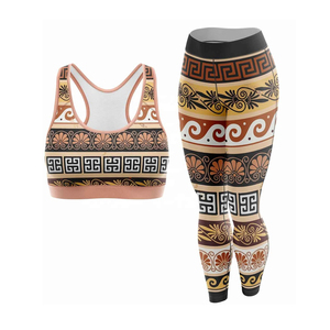 Women Floral Yoga Set 2 Piece Spandex <b>Polyester</b> Breathable Racerback Crop Top High Waist Full Length <b>Leggings</b> - Product Image 4