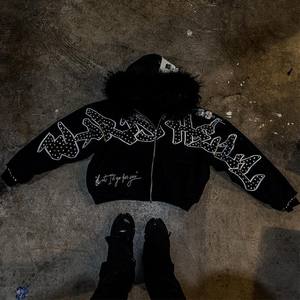 Sweat à capuche unisexe tendance en cristal de strass scintillant, streetwear hip-hop, 100% coton molletonné, hiver, designer premium - Product Image 5