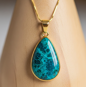 Personnalisable 925 Sterling Silver Dainty Chain 18K Or Forme Ovale Pendentif Bohème Naturel Chrysocolle Guérison Cristal Mode - Product Image 5