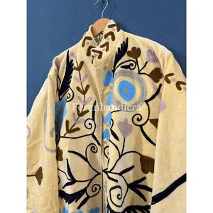 <b>Women's</b> Boho Style Handmade <b>Jacket</b> Wholesale Suzani <b>Velvet</b> Fabric Flower Embroidery Cotton Filled Winter Coat <b>for</b> Spring Autumn - Product Image 4