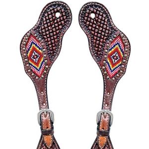 Sangles de Selle Western en Cuir de Qualité Supérieure, Vente en Gros, Qualité Très Fine, Sculpture à la Main, Perles Colorées et Boucle à Prix Abordable - Product Image 1