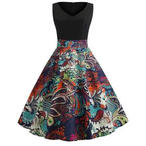 Vestido Elegante de Primavera/Verano para Mujer, Cuello en V, Estampado Floral, Sin Mangas, con Lentejuelas y Encaje de Primera Calidad - Product Image 5