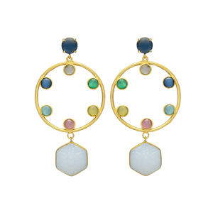 New Arrival Multi Gemstone Dyed Sapphire <b>Stud</b> Hoop <b>Earrings</b>, Gold Plated <b>Earring</b> for Woman and <b>Girls</b> - Product Image 1