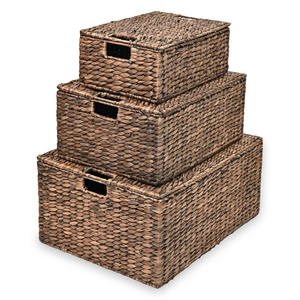 Boîte durable pour le rangement des vêtements, organisateurs, boîtes à couvercle en jacinthe d'eau tissées à la main - Product Image 1