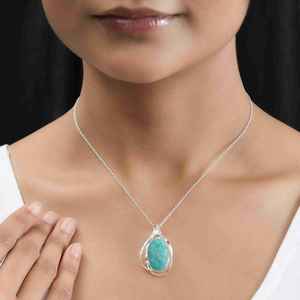 Colgante de amazonita ovalado largo Premium para mujer, joyería de piedras preciosas hechas a mano, collar de cristal grande para mujer, regalo de dama de honor - Product Image 4