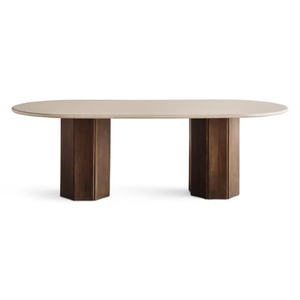 Mesa de Comedor de Madera Maciza de 8 Plazas con Acabado en Crema y Marrón Mármol, Muebles de Comedor de Diseño Moderno - Product Image 1