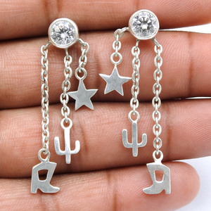 Precio al por mayor de alta calidad, Pendientes colgantes de lujo de Zirconia cúbica blanca de Plata de Ley 925 para mujer y niña, joyería hecha a mano - Product Image 3