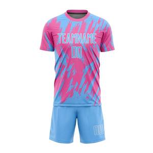 Custom <b>Name</b> and Number Quick Dry Blue and Pink Color Football Training Uniform Soccer Jersey Set - Product Image 2