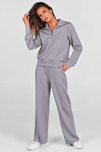Survêtement pour femme de qualité supérieure, 100% coton, style uni, surdimensionné, deux pièces - Product Image 6